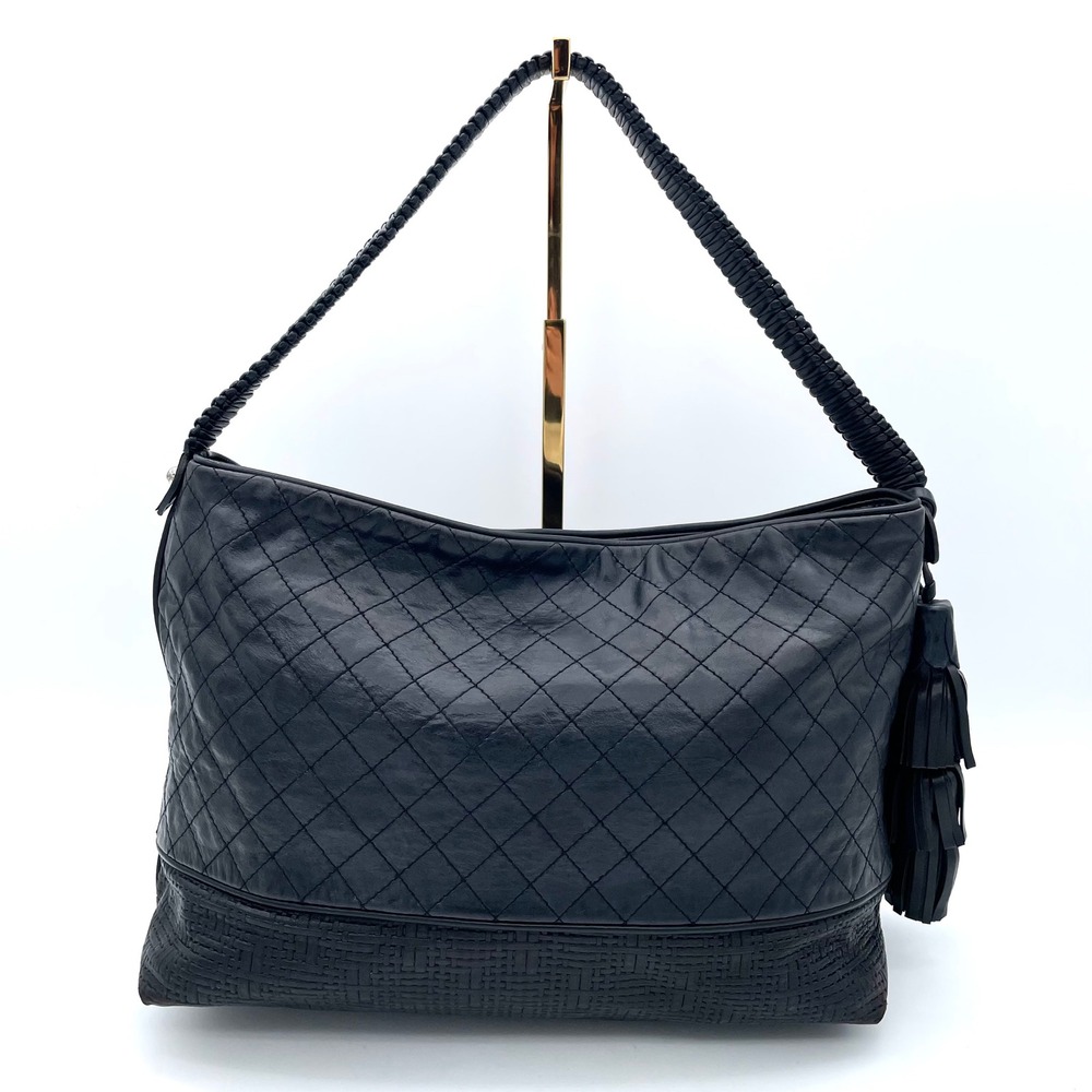 Anthony Luciano Hobo Bag Leather Womens Black Good Quilted Tassel Shoulder Bag